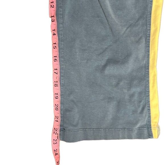 Le Coq Sportif Cropped Wide Leg Blue w/ Yellow Stripes Cotton Drawstring Pants - Picture 7 of 7